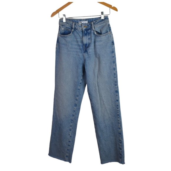 Zara Jeans 4 Womens Straight Leg Denim Y2K Cotton Raw Hem High Rise Ankle - Picture 1 of 8